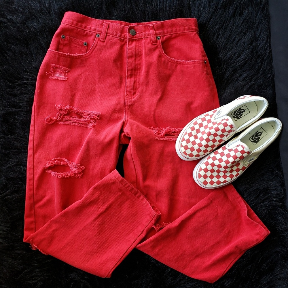 Vintage Red Bill Blass Distressed Mom Jeans High